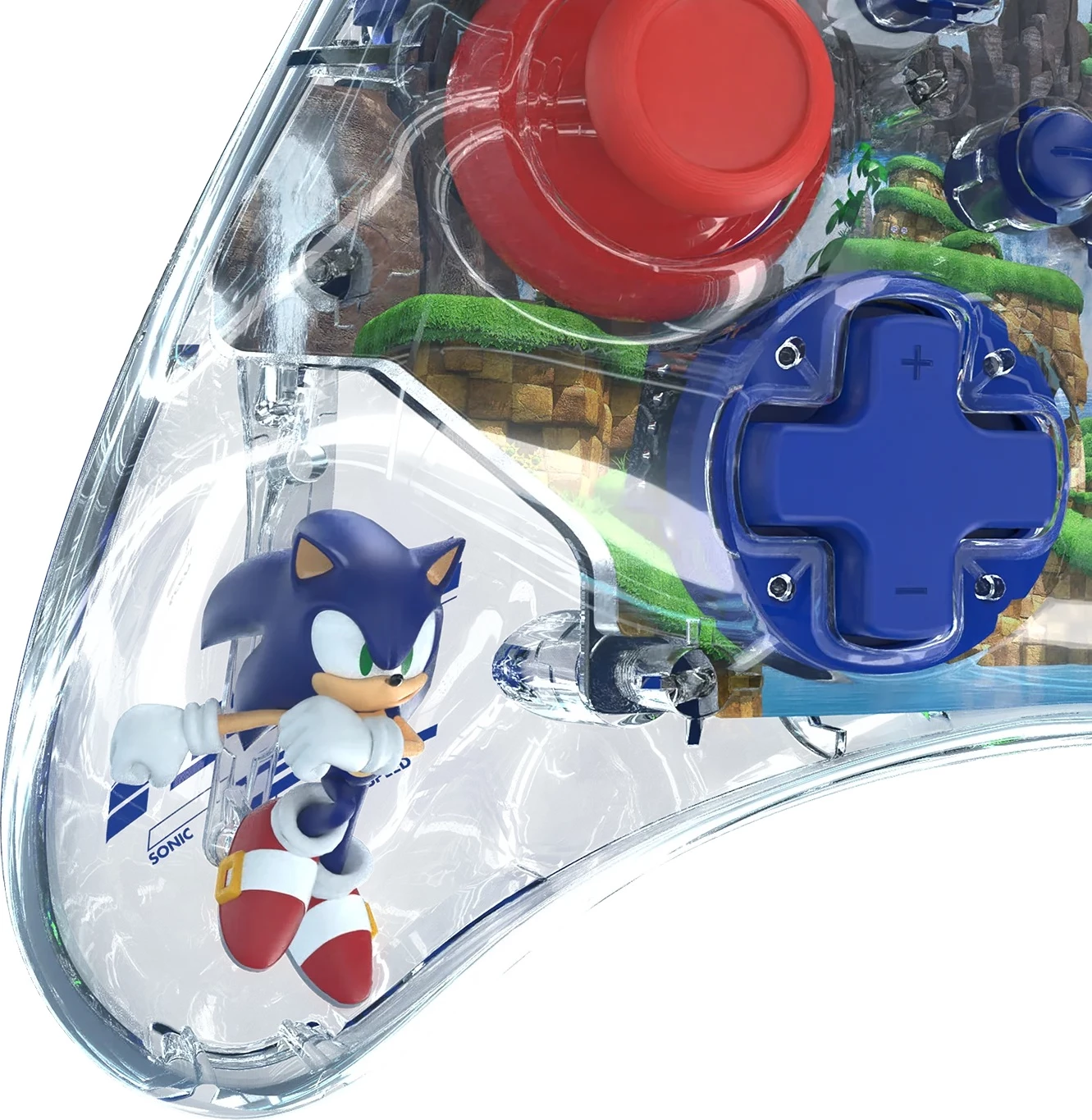 Kontroller pa tela PDP REALMz Sonic Green Hill Zone për Nintendo Switch, transparent