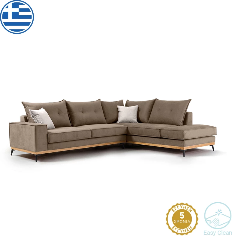 Kënd divani Luxury II këndi majtë, pëlhurë, ngjyrë mocha-krem, 290x235x95cm