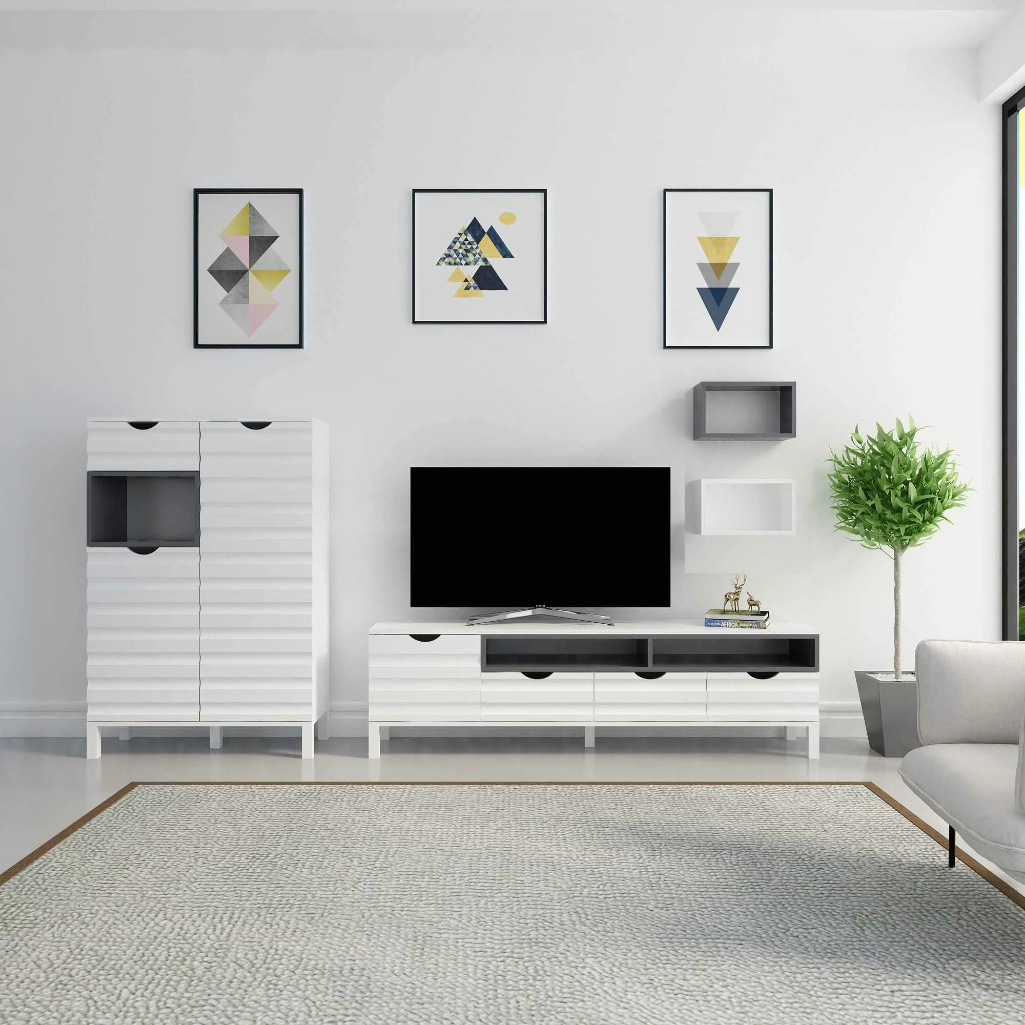 Komodë TV Skye Decor, bardhë dhe antracit, Adel
