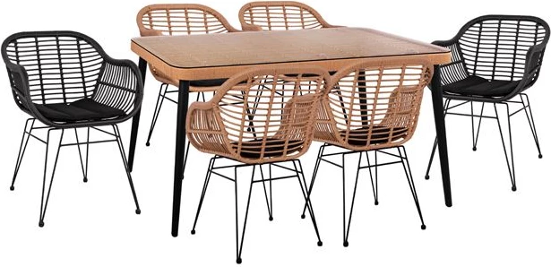 Set kopshti tavolinë & karrige Allegra Wicker FH10513, 7 pjesë, bezhë/të zeza