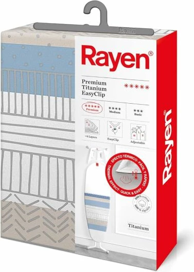 Mbulesë tavoline hekurosjeje Rayen 615706 130 x 47 cm EasyClip, pambuk 100% me shtresë alumini, gri e çelët
