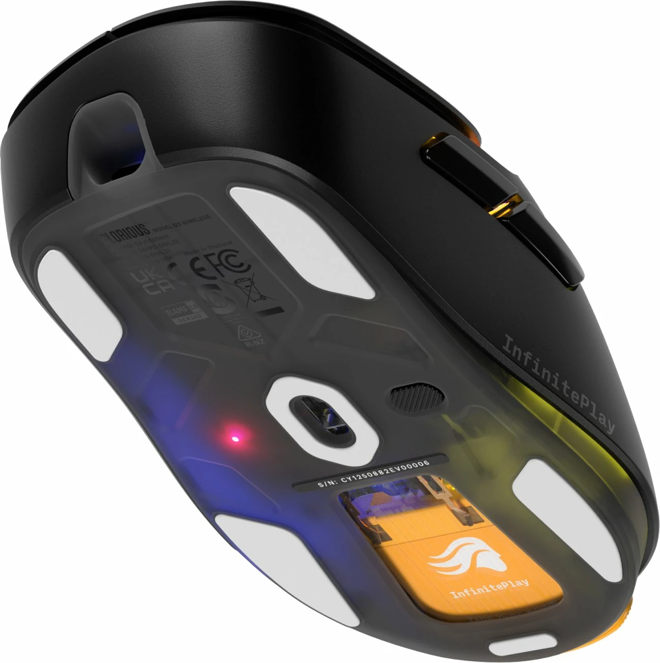 Maus gaming Glorious Model D3 Wireless (GLO-D3-WL-BLK), 30.000 DPI, 8.000 Hz, Bluetooth/2.4GHz/USB, RGB, 6 butona, i zi