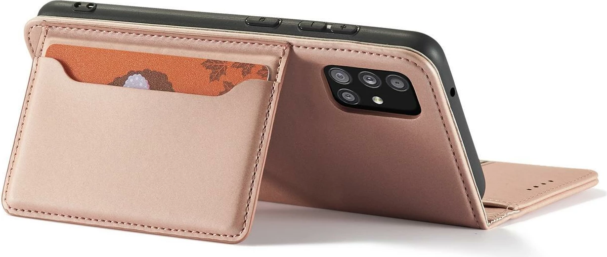 Mbështjellës Hurtel Magnet Card Case për Samsung Galaxy A13 5G, me kapak, portofol dhe mbajtëse, Rozë