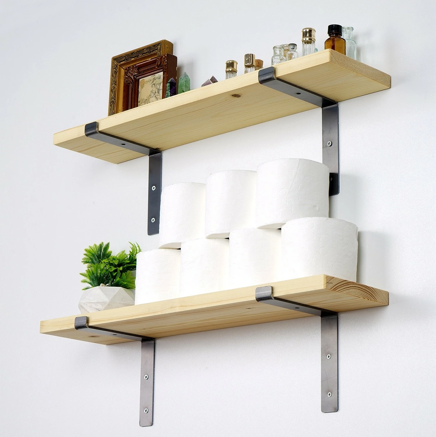 Raft dekorativ prej druri për mur, ngjyrë e zezë dhe arre, Skye Decor, Lam001