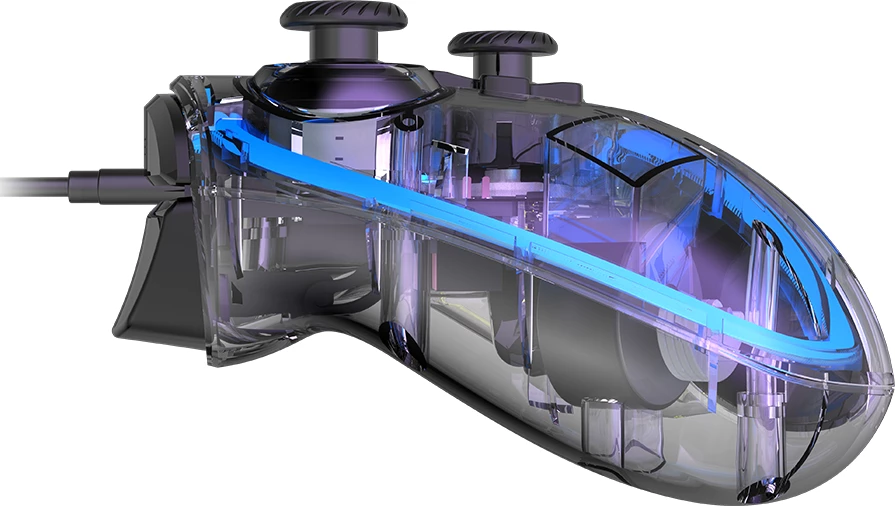 Gamepad CANYON Brighter GP-02, wired USB-C 2 m, RGB, 22 butona, 12 programueshëm, Crystal (transparent)