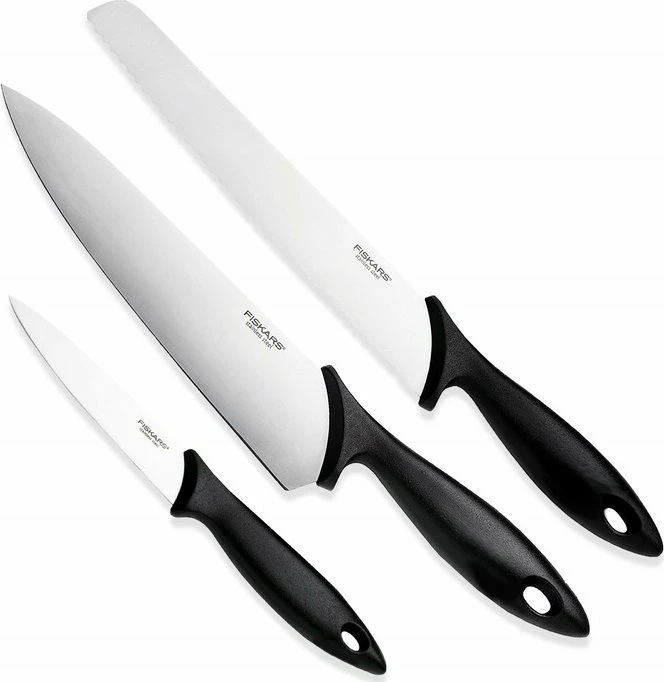 Set thikash kuzhine Fiskars Essential Starter 3 copë, inox HRC53, 21/23/11 cm, e zezë