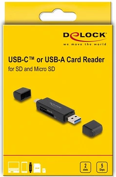 Lexues kartelash DeLOCK SuperSpeed USB 3.2 Gen 1, USB-C/USB-A, SD/MicroSD, i zi