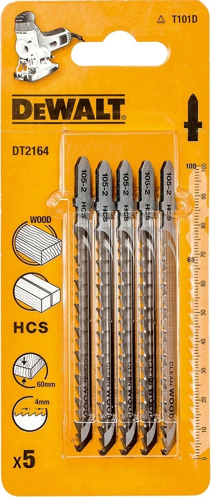 Teh për sharrë dekupazhi DeWalt DT2164/T101D, 100 mm, HCS, për dru, set 5 copë