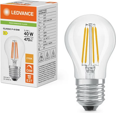 Llambë LED OSRAM Classic P P40, E27, 3.4W (40W), 470 lm, 2700K, dimmable, e bardhë e ngrohtë