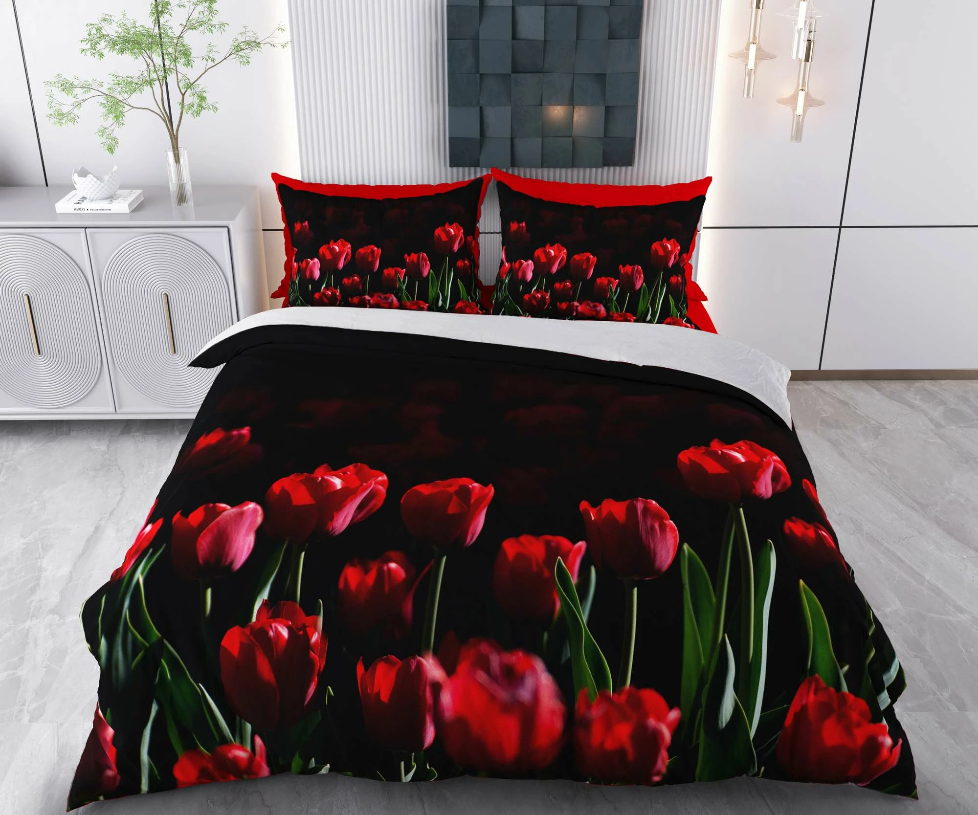 Set mbulesë jorgan XXL, një copë, L'Essentiel Linge de Maison, ngjyrë e zezë, e kuqe, e gjelbër