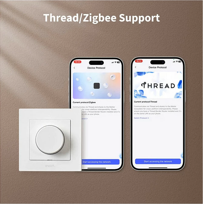 Ndërprerës drite smart (dimmer) Aqara H2 EU, rrotullues, Zigbee/Thread, BLE, 86x86 mm, gri