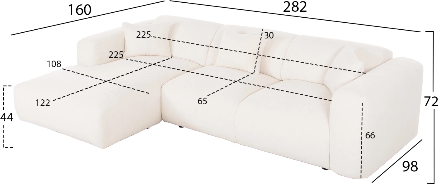Këndi i divanit BRICKEN FH3275.02L, pëlhurë e bardhë, 110-282x98-160x72H cm