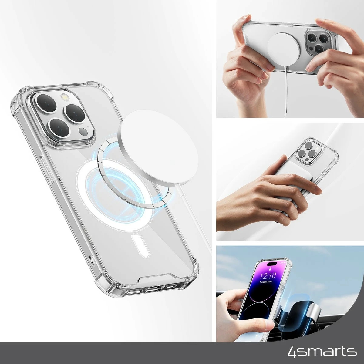 Mbështjellës 4smarts për iPhone 15 Plus, MagSafe, transparent