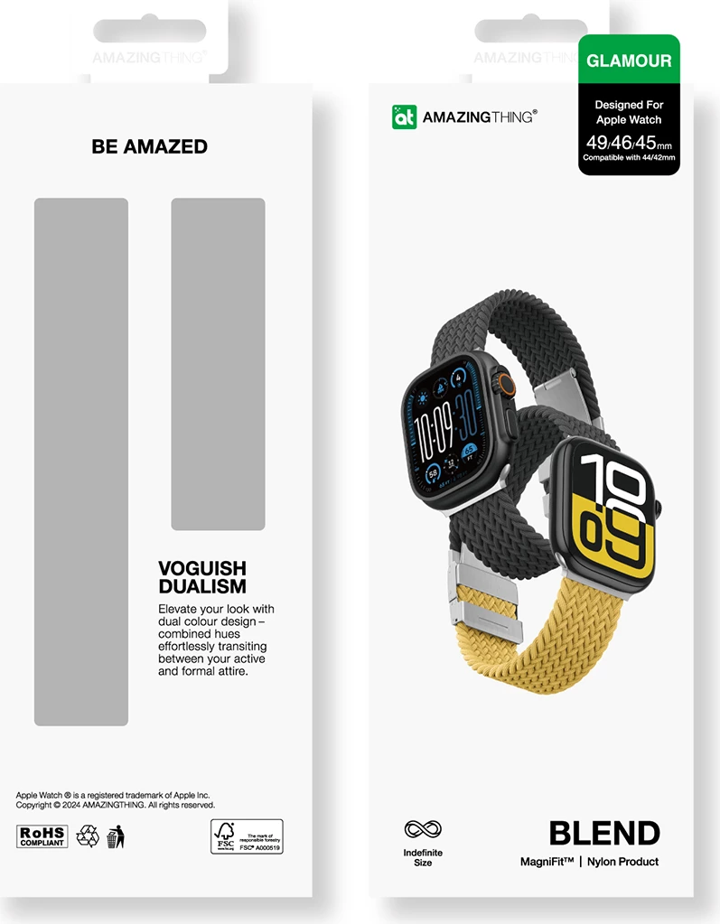 Set rripash AmazingThing Blend Band për Apple Watch 45/46/49mm, verdhë-e zezë/zezë