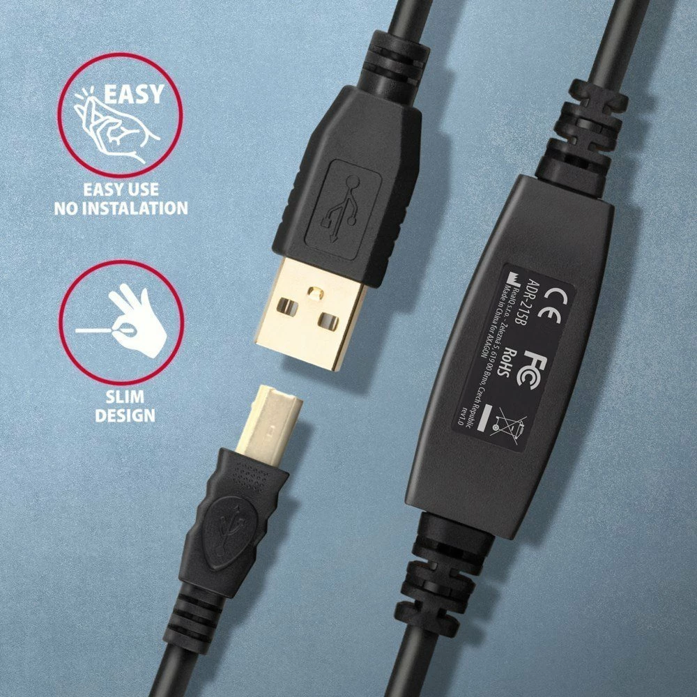 Kabllo USB Axagon ADR-215B USB-A në USB-B 15 m aktive (repeater), e zezë, set me kabllo energjie
