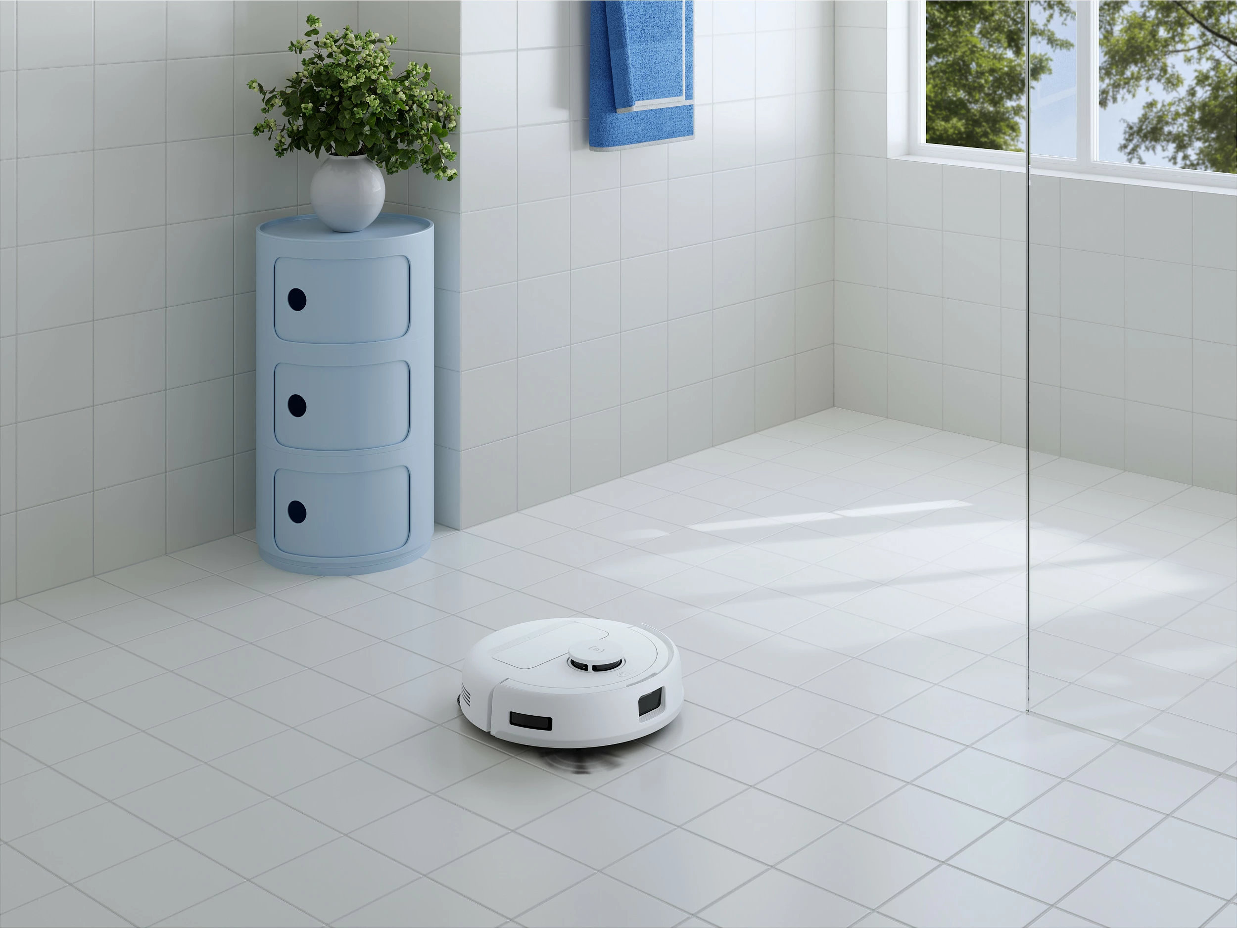 Robot fshesë ECOVACS DEEBOT MINI, LiDAR, mopim, stacion OMNI auto-empty, 3200mAh, Blu/Bardhë