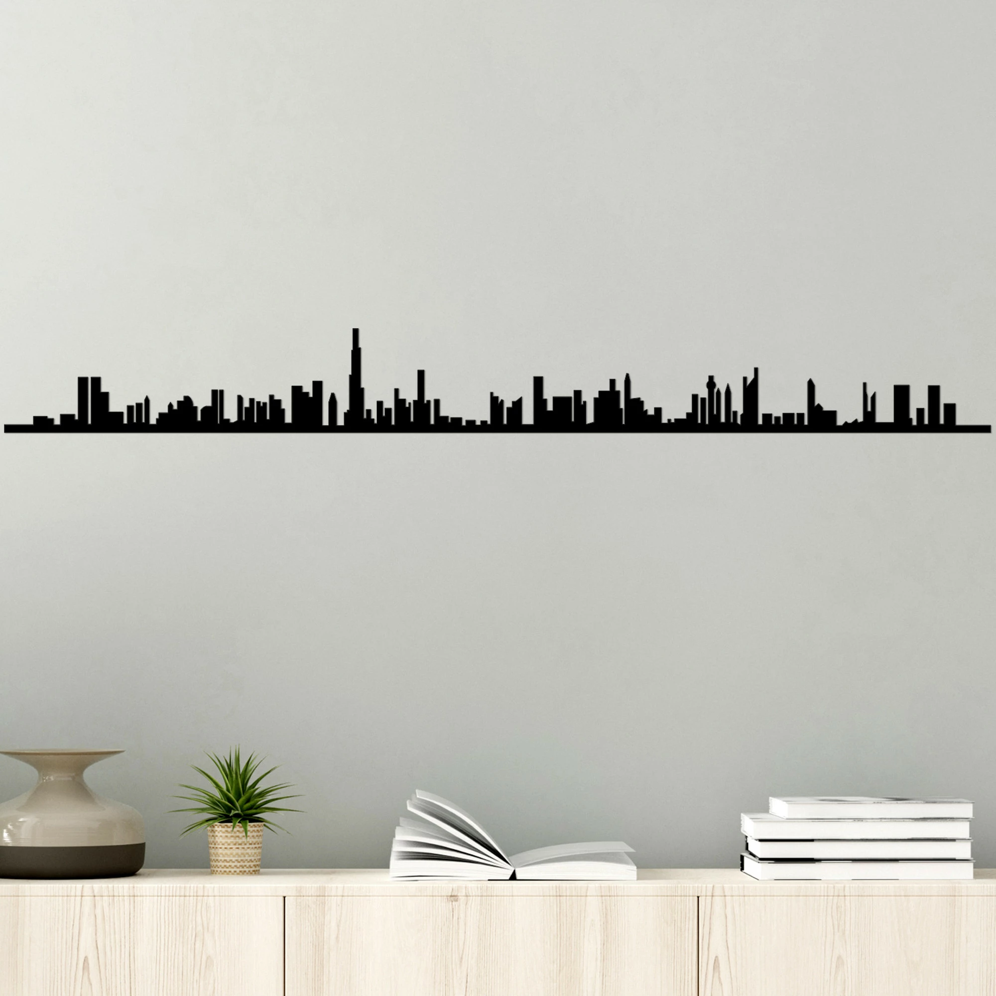 Aksesor dekorativ metalik për mur, Dubai Skyline, ngjyrë e zezë