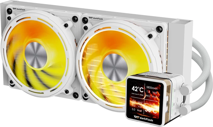 Ftohës uji për procesor, Darkflash Explore DE240, radiator 240 mm, 2x120 mm PWM ARGB, ekran IPS 2.88", e bardhë