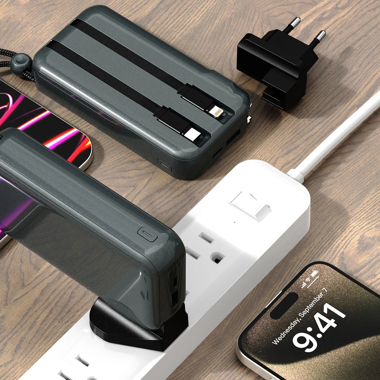 Powerbank dhe karikues Dudao K25 2-në-1, 10000mAh, 3 priza, Gri