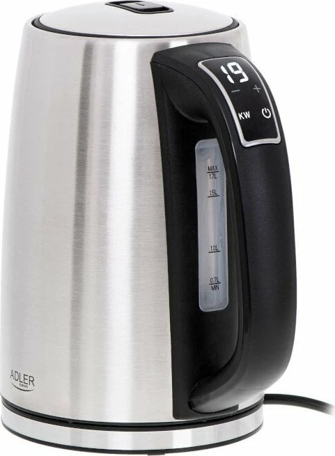 Çajnik elektrik Adler AD 1340 1.7L 2200W me kontroll temperature, Argjend