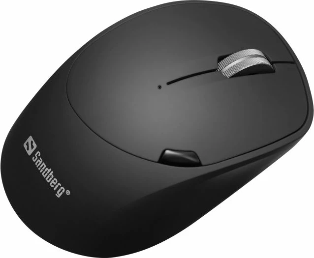 Maus SANDBERG Wireless Mouse Pro Recharge 631-02, 2.4GHz + Bluetooth 5.0, 6 butona, 1600 DPI, bateri 500mAh, e zezë, set (maus + USB receiver + kabllo USB-C)
