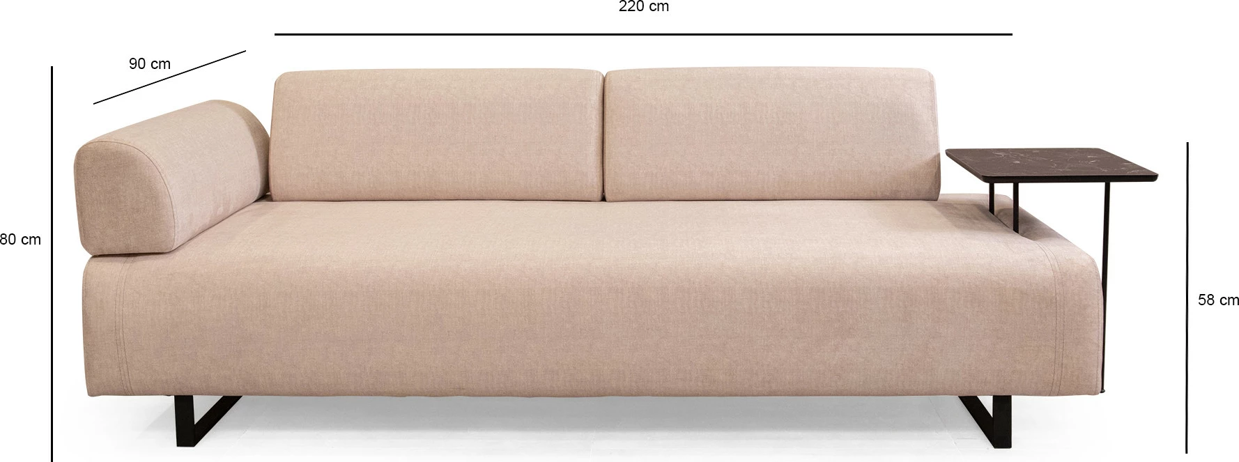 Divan-krevat treshe Infinity me tavolinë anësore, bezhë