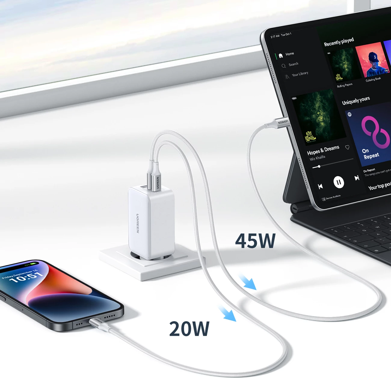 Karikues muri Ugreen CD244, 65W, 2x USB-C, 1x USB-A, i bardhë