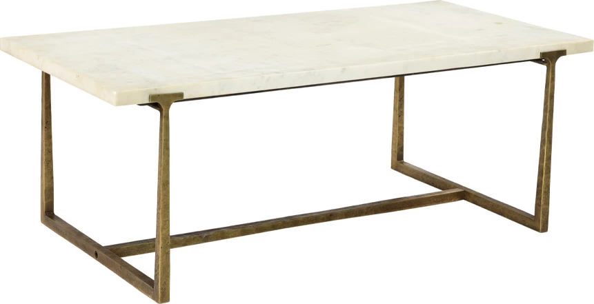 Tavolinë kafeje Bakari, mermer i bardhë, metal ngjyrë bronzi antik, 122x61x44.5