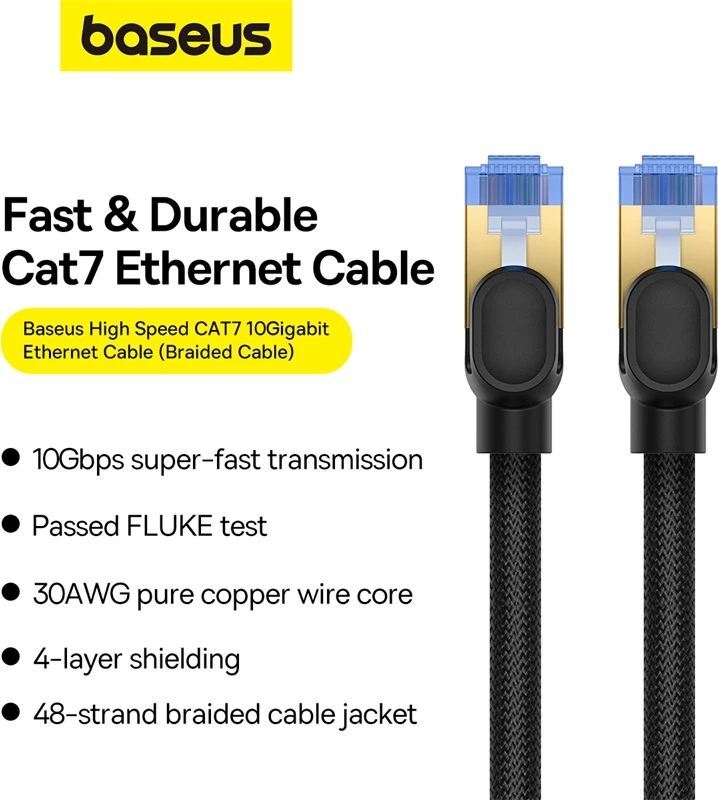 Kabllo rrjeti Baseus RJ45 Cat.7, 8m, 10Gbps, e thurur, e zezë
