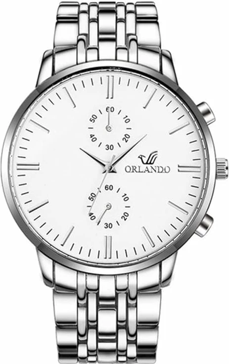 Orë dore për meshkuj Orlando CK8001AB, me bateri, argjendtë/bardhë
