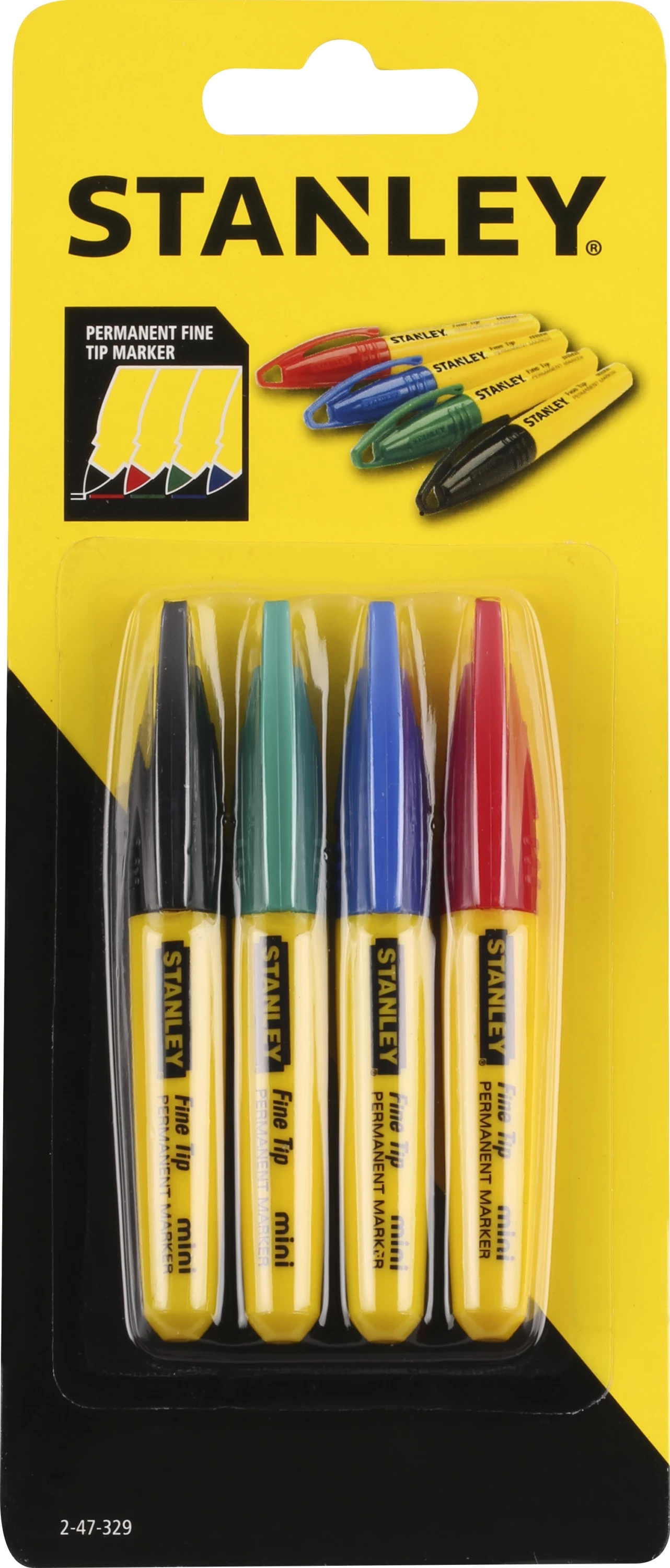 Marker permanent mini Stanley 2-47-329, 4 ngjyra, 4 copë