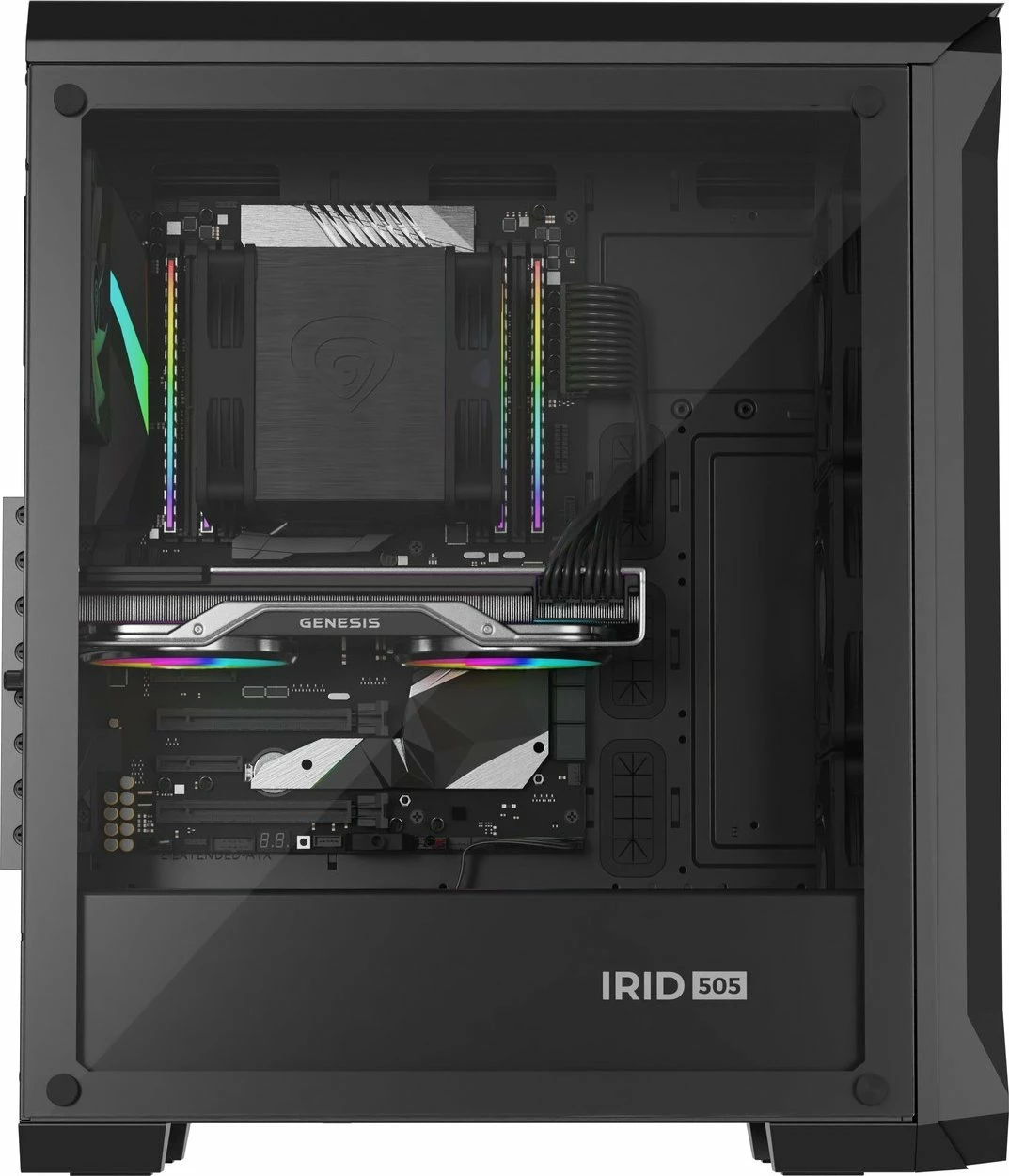 Kasë GENESIS Irid 505 ARGB V2 NPC-1518 Midi Tower ATX/Micro ATX/Mini-ITX, 4x120mm ARGB fan, xham i kalitur, e zezë