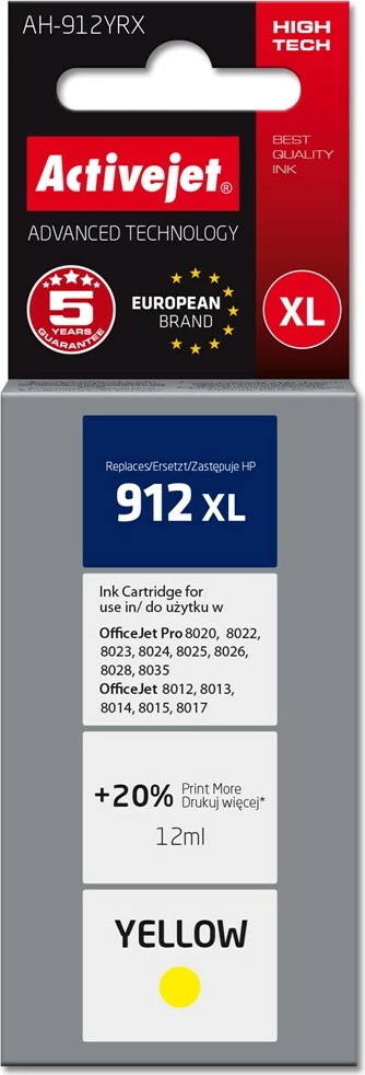 Ngjyrë zëvëndësuese Activejet AH-912YRX për printer HP, e verdhë