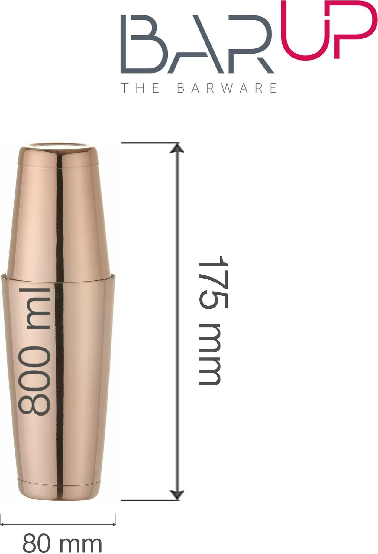 Shaker Boston, Bar Up, 0.8L, diametër 90mm, çelik inox i peshuar, bakër