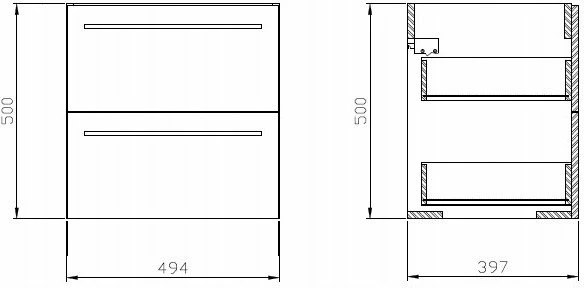 Kabinet nën lavaman Cersanit Gracja S915-003-DSM 50 cm, 2 sirtarë, montim në mur, i bardhë 6