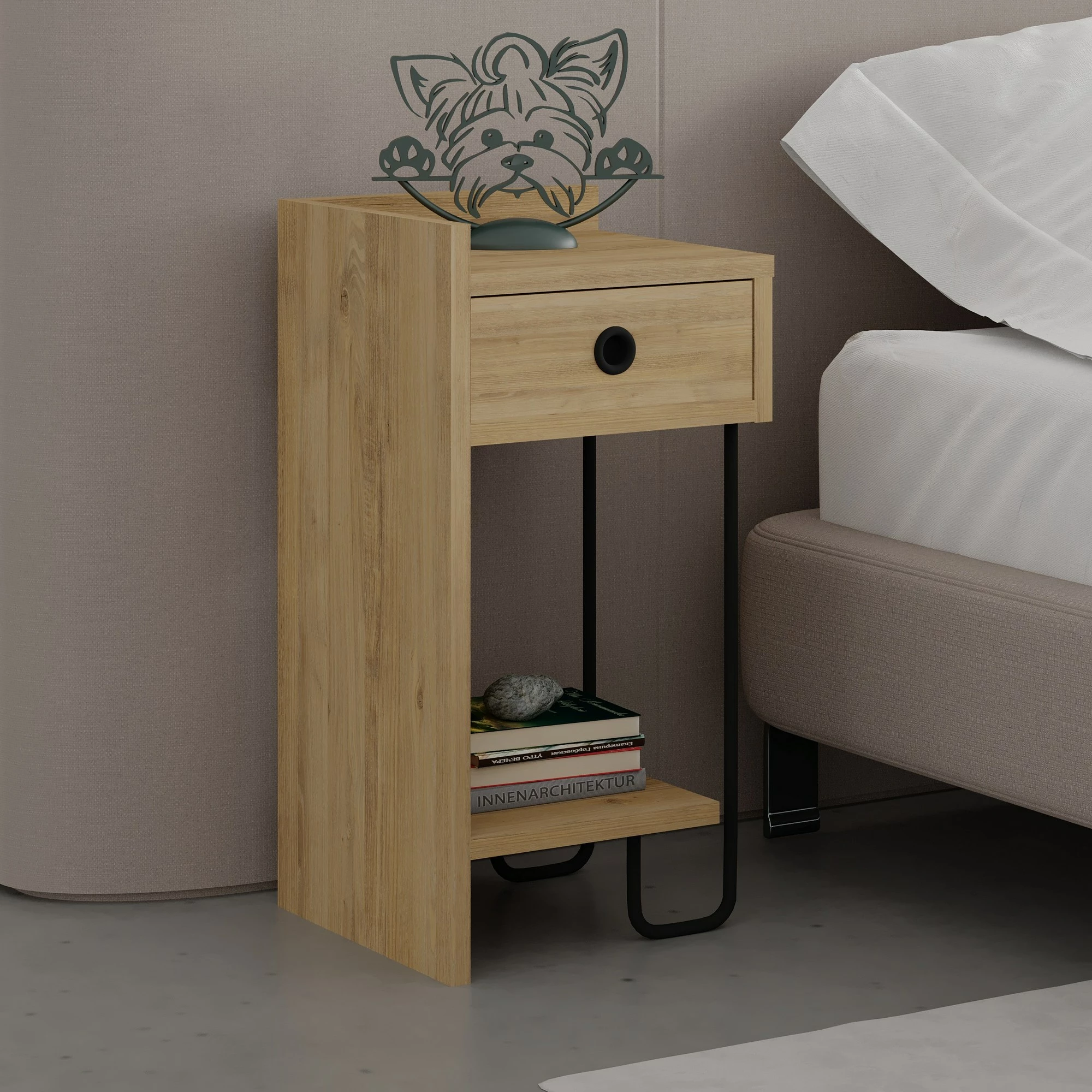 Komodinë anës krevati Skye Decor, Sirius majtas, ngjyrë lisi v2