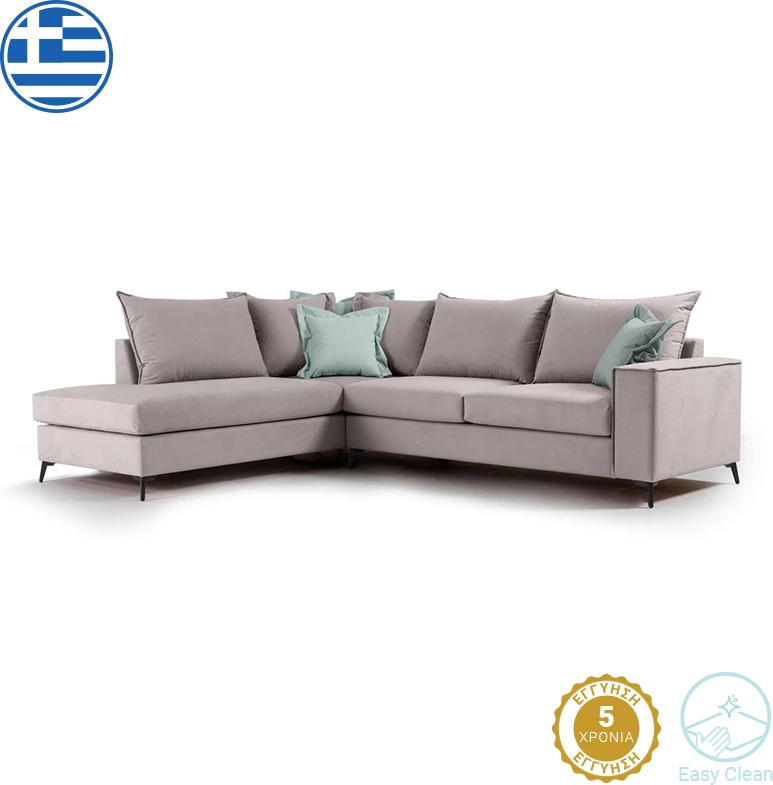 Divan qoshe Boston qoshe e djathtë, material stof, ngjyrë elefant-ciel, 290x235x95cm