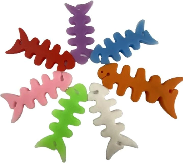 Mbështjellës kabllosh për kufje Hurtel, formë peshku, plastikë, zi