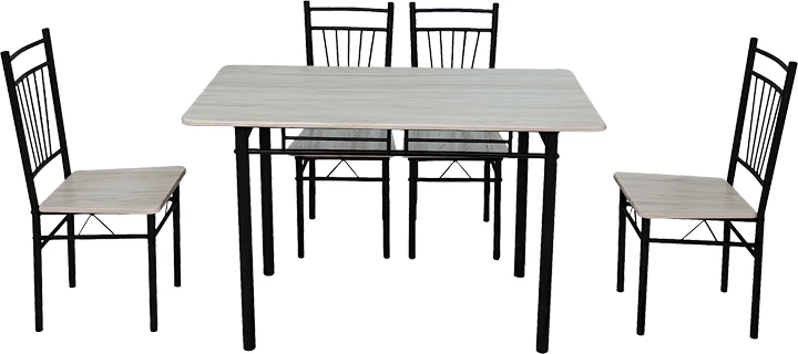 Tavolinë me karrige Roza, 5 copë, sonoma MDF, këmbë metalike të zeza, 120x65x75cm