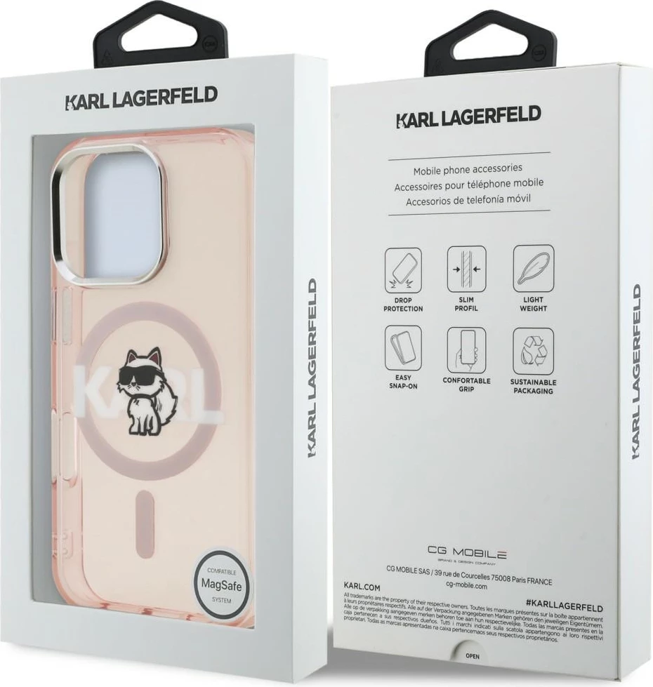 Mbështjellës MagSafe Karl Lagerfeld IML Choupette Head Sketch për iPhone 16 Pro, TPU/PC, rozë