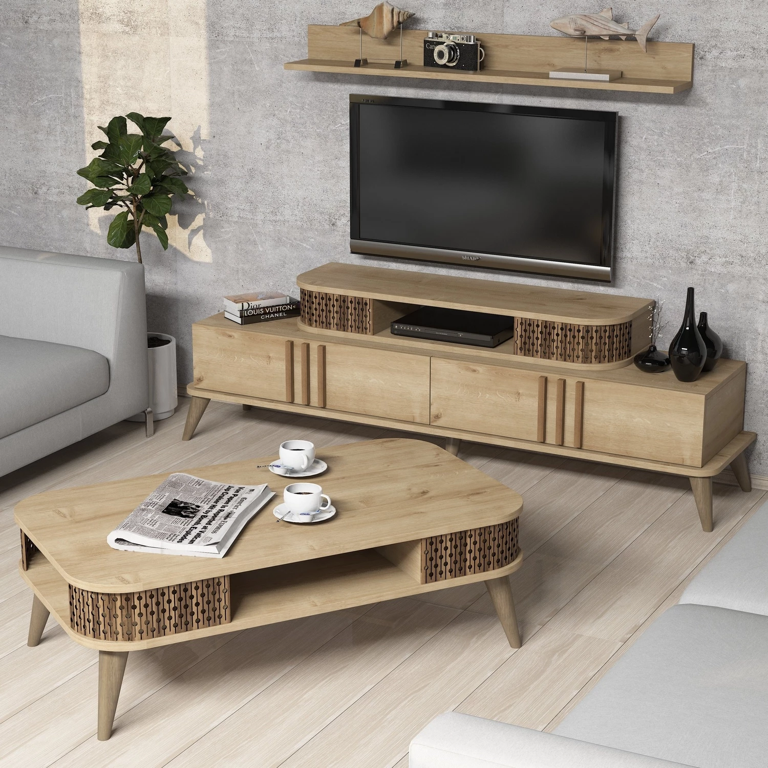 Set mobiljesh për dhomë dite Hanah Home, Eylül, ngjyrë lisi