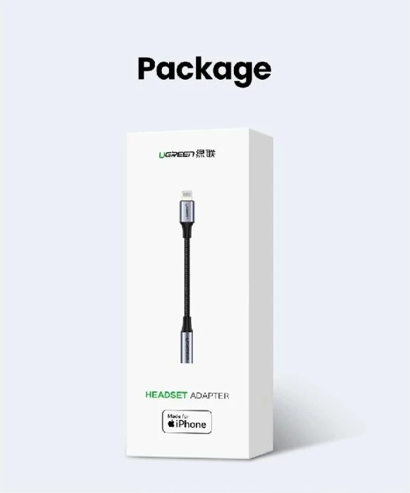 Adapter audio Lightning në 3.5mm UGREEN 30756 (MFi), gri-zezë