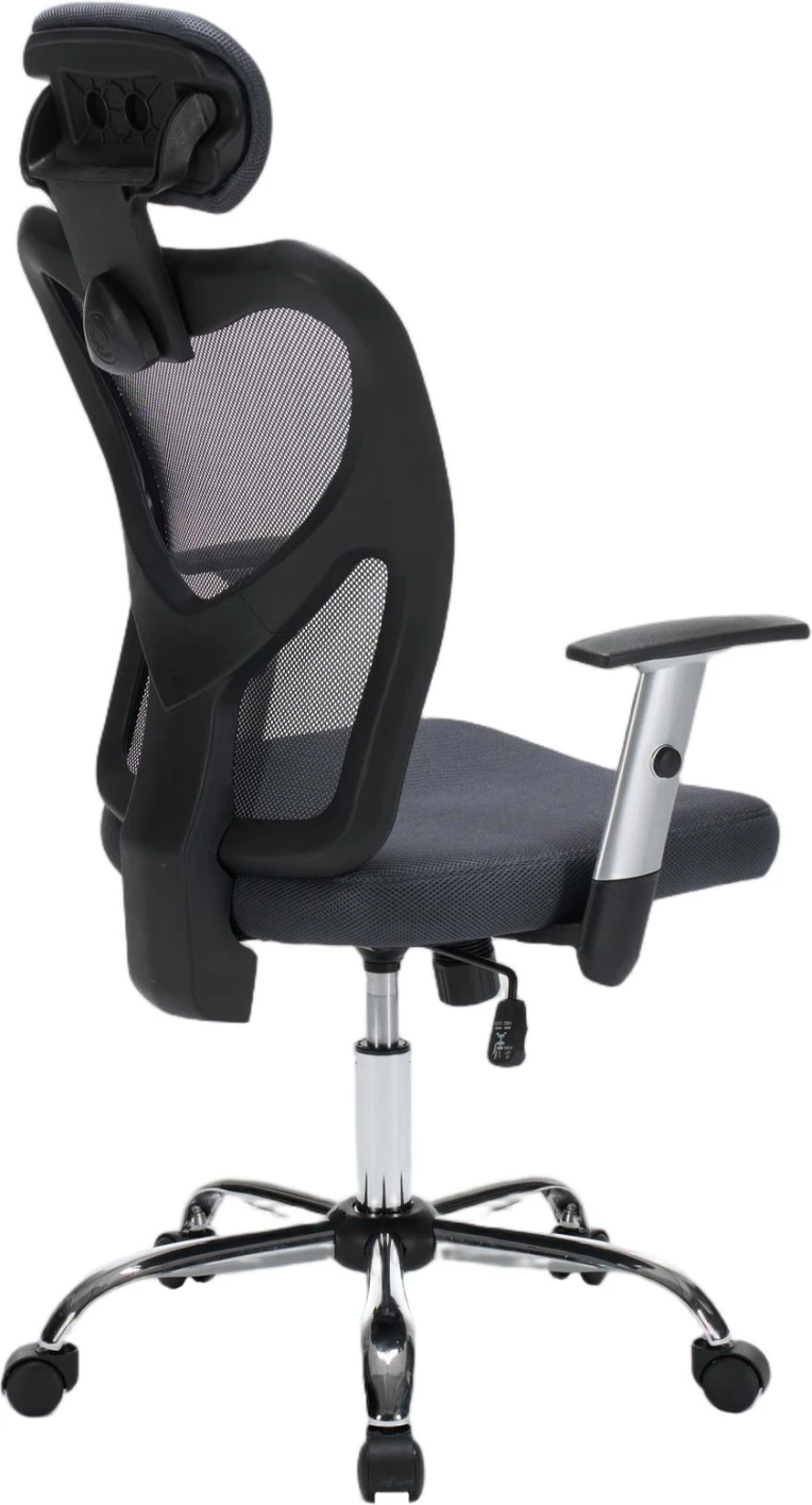 Karrige zyre CUORE, material rrjete gri, kornizë e zezë, bazë kromi, 63x61x125cm