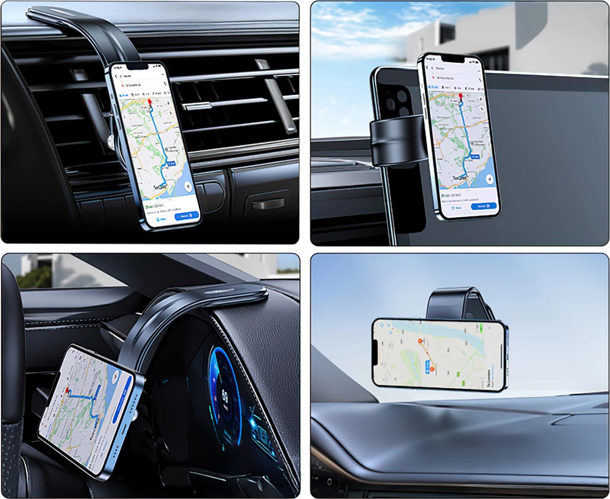 Mbajtës magnetik për makinë Wozinsky WCZ2Y2S me karikues wireless MagSafe 15W, i zi