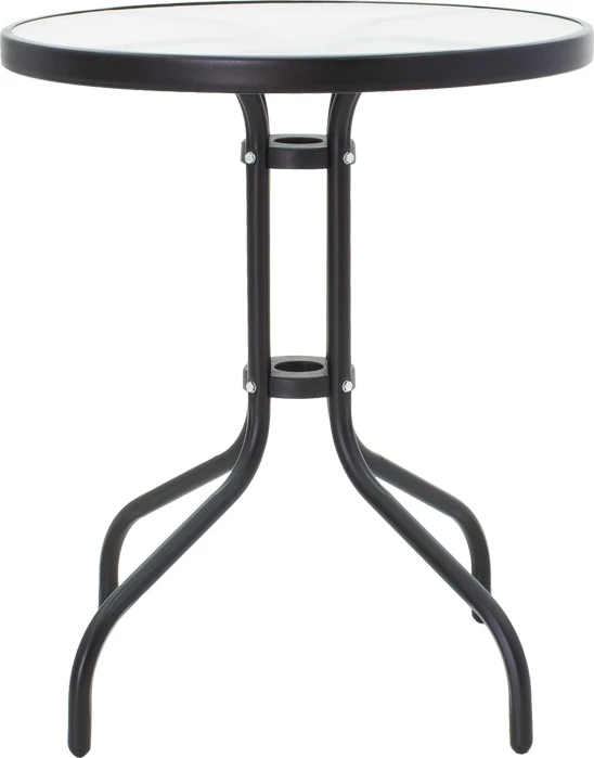 Tavolinë me karrige për terasë, 3 pjesë, ngjyrë e zezë, metal-xham, D60x70cm