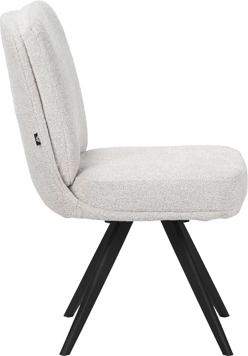 Karrige rrotulluese Novo, stof boucle i bardhë, këmbë metalike të zeza, 65.5x50x90cm, set prej 2 copë