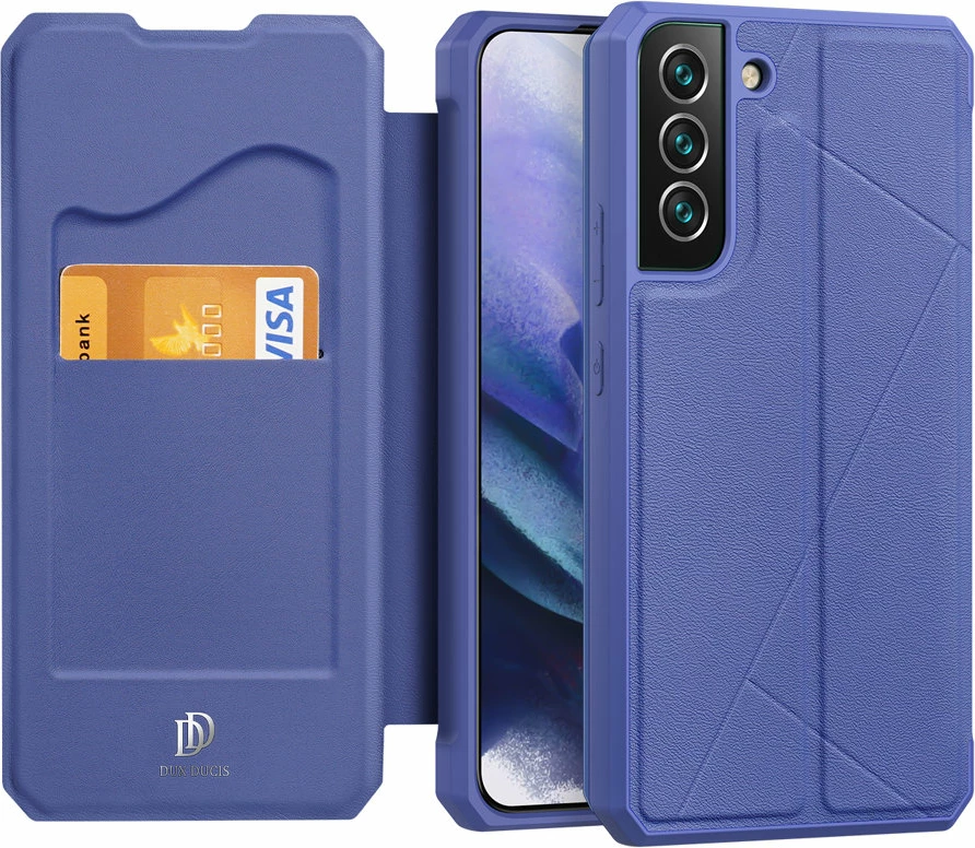 Mbështjellës Dux Ducis Skin X për Samsung Galaxy S22+, me xhep kartelash, me qëndrim, Blu