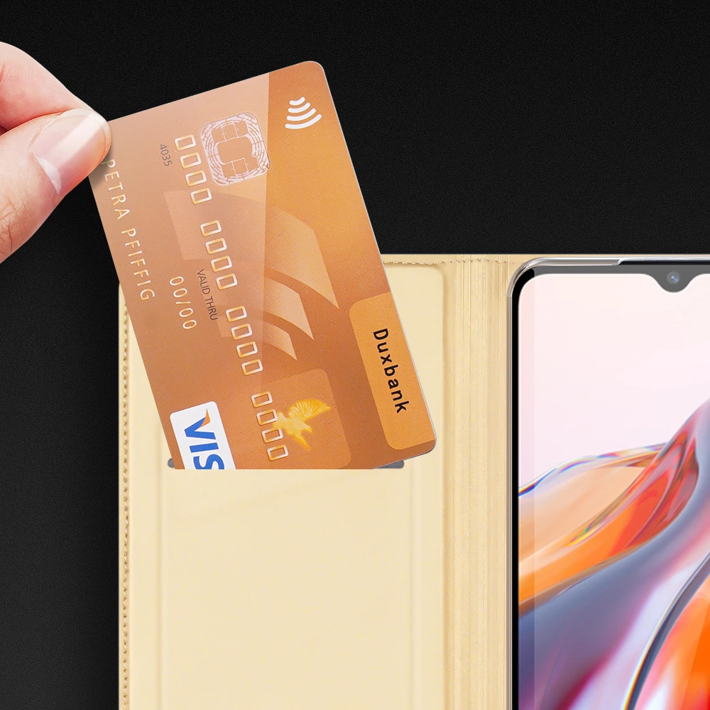 Mbështjellës Dux Ducis Skin Pro për Xiaomi Redmi 11A / Poco C55 / Redmi 12C, me kapak, xhep kartele, funksion standi, i zi