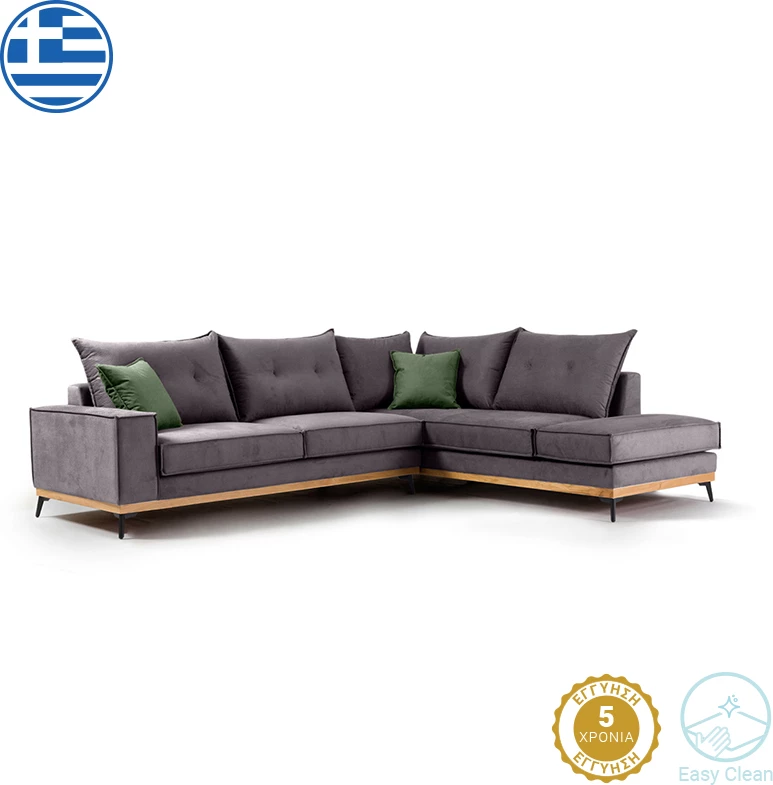 Kënd divani Luxury II këndi majtë, pëlhurë, ngjyrë gri e errët-gjelbër e errët, 290x235x95cm