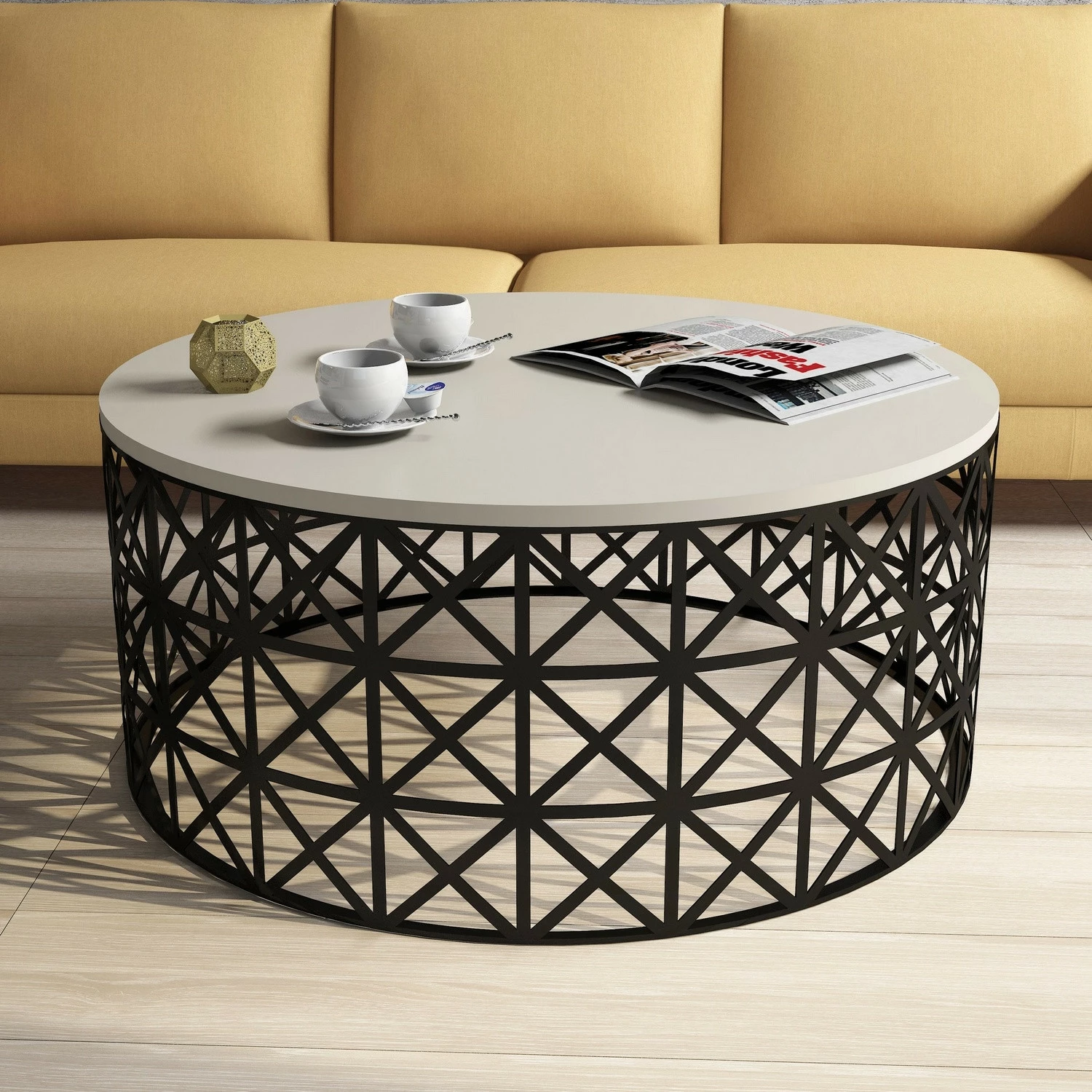 Tavolinë kafeje Skye Decor, metal ferforje, krem